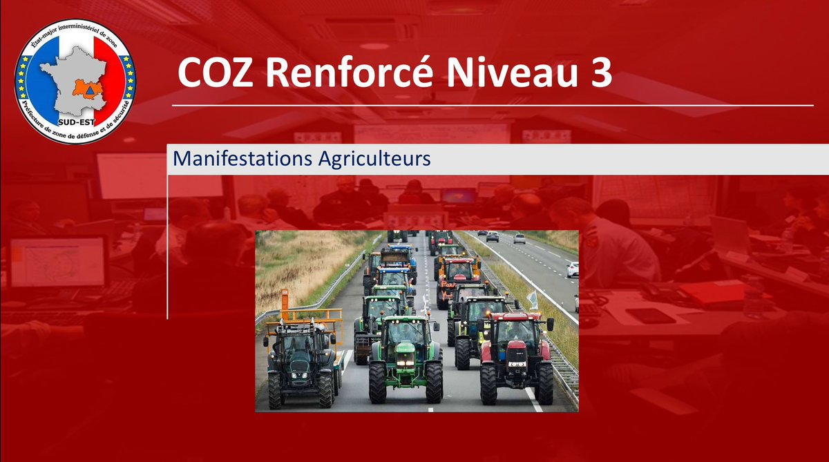 Activation pour la 10ème journée consécutive de la posture renforcée de niveau 3 dans le cadre des manifestations #AgriculteursEnColeres Les services de l’Etat sont pleinement mobilisés pour le suivi des perturbations 👉Limitez vos déplacements 👉Respectez les consignes