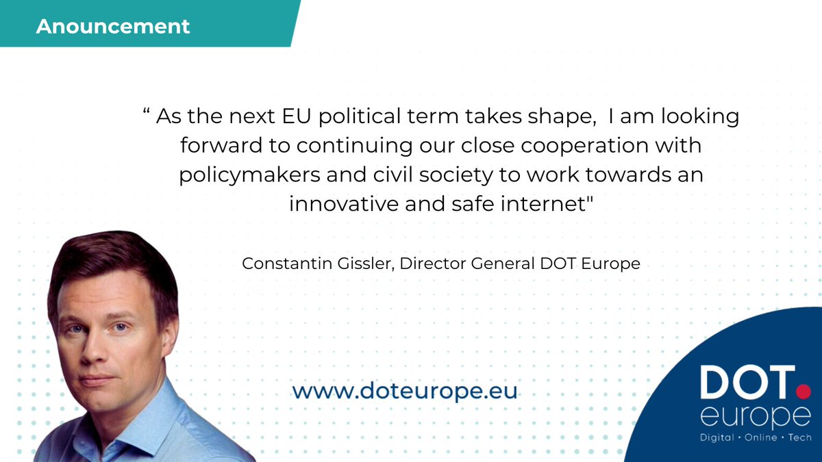 We are pleased to announce the appointment of Constantin Gissler as our new Director General, starting today! He brings more than 15 years of experience in EU Digital Policy to DOT Europe. ☕Want to invite Constantin for a coffee? Click to connect: bit.ly/47Gwxkz