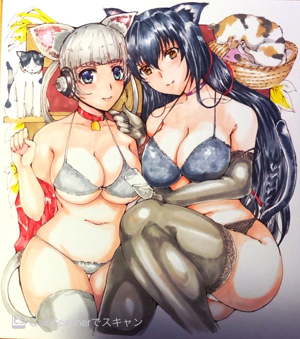 #アナログイラスト 
猫の日に描いた色紙絵 