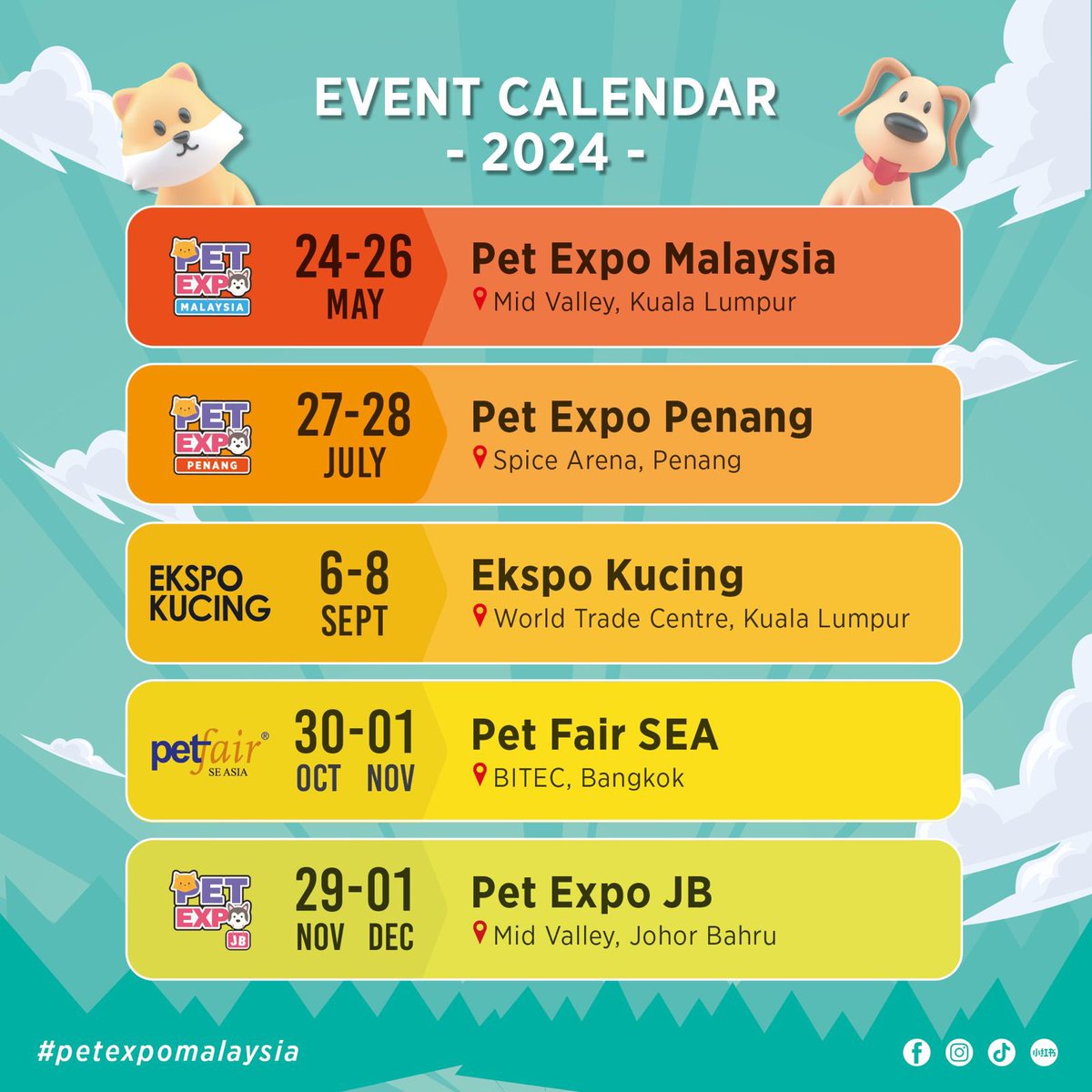Our 2024 Event Calendar is here! If you have connected with us in any event in the past, check out our upcoming events. #petexpomalaysia #ekspokucing #petexpopenang #petexpojohorbahru