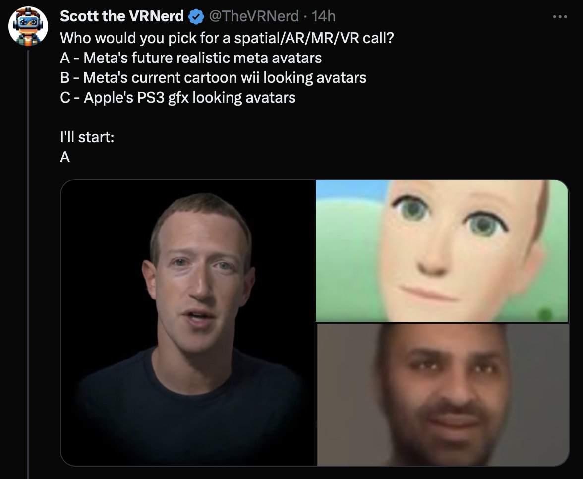 Zuck somehow trolled everyone. 

This demo used a million dollar camera array for the scans. Then was cleaned up and rigged (takes days to weeks).

A PC was tethered to render the scene.

It's not coming to your Quest 3. It doesn't even have face tracking! Stop it.