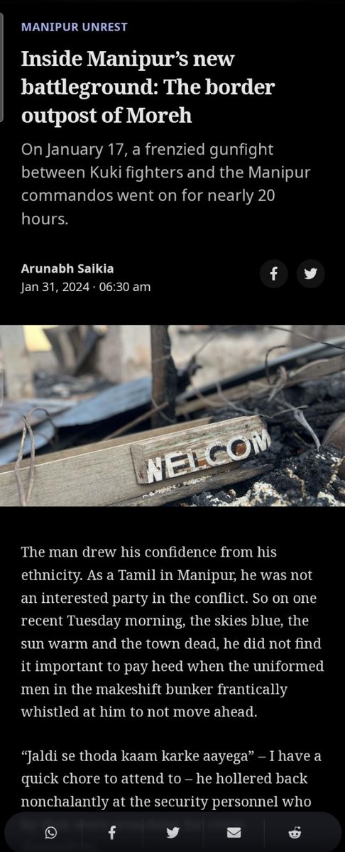 Clarification on article “Manipur Unrest” published by Scroll.in on 31 January 2024   

While a sense of normalcy was slowly settling in Moreh, an MPS officer, Shri Chingtham Anand Kumar, Sub-Divisional Police Officer (SDPO), Moreh was shot dead on 31 October 2023