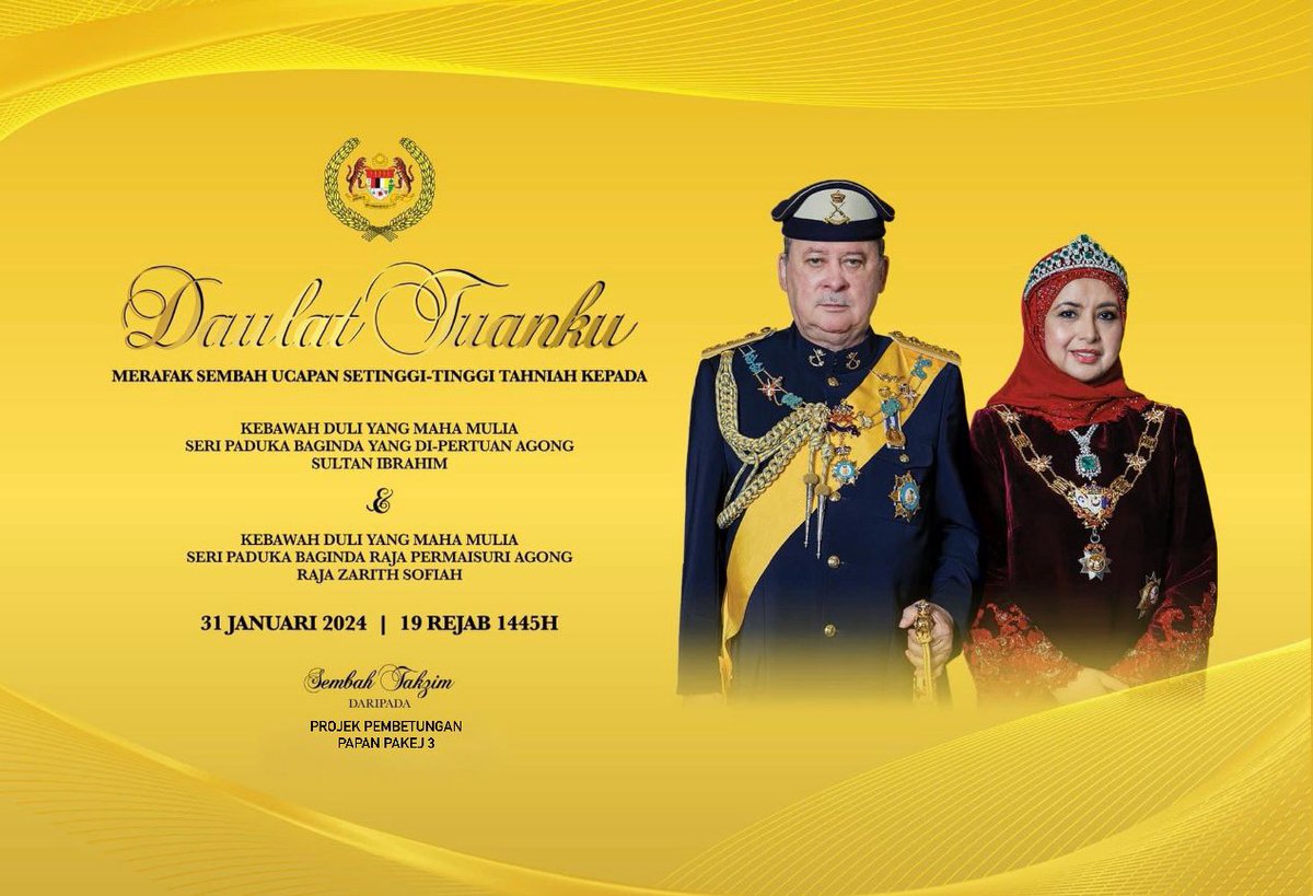 Ipoh_Package3's tweet photo. 𝐃𝐀𝐔𝐋𝐀𝐓 𝐓𝐔𝐀𝐍𝐊U

Merafak Sembah Ucapan Setinggi-tinggi Tahniah Kepada  Kebawah Duli Yang Maha Mulia Seri Paduka Baginda Yang di-Pertuan Agong Sultan Ibrahim dan https://t.co/oZGdhM6qwE