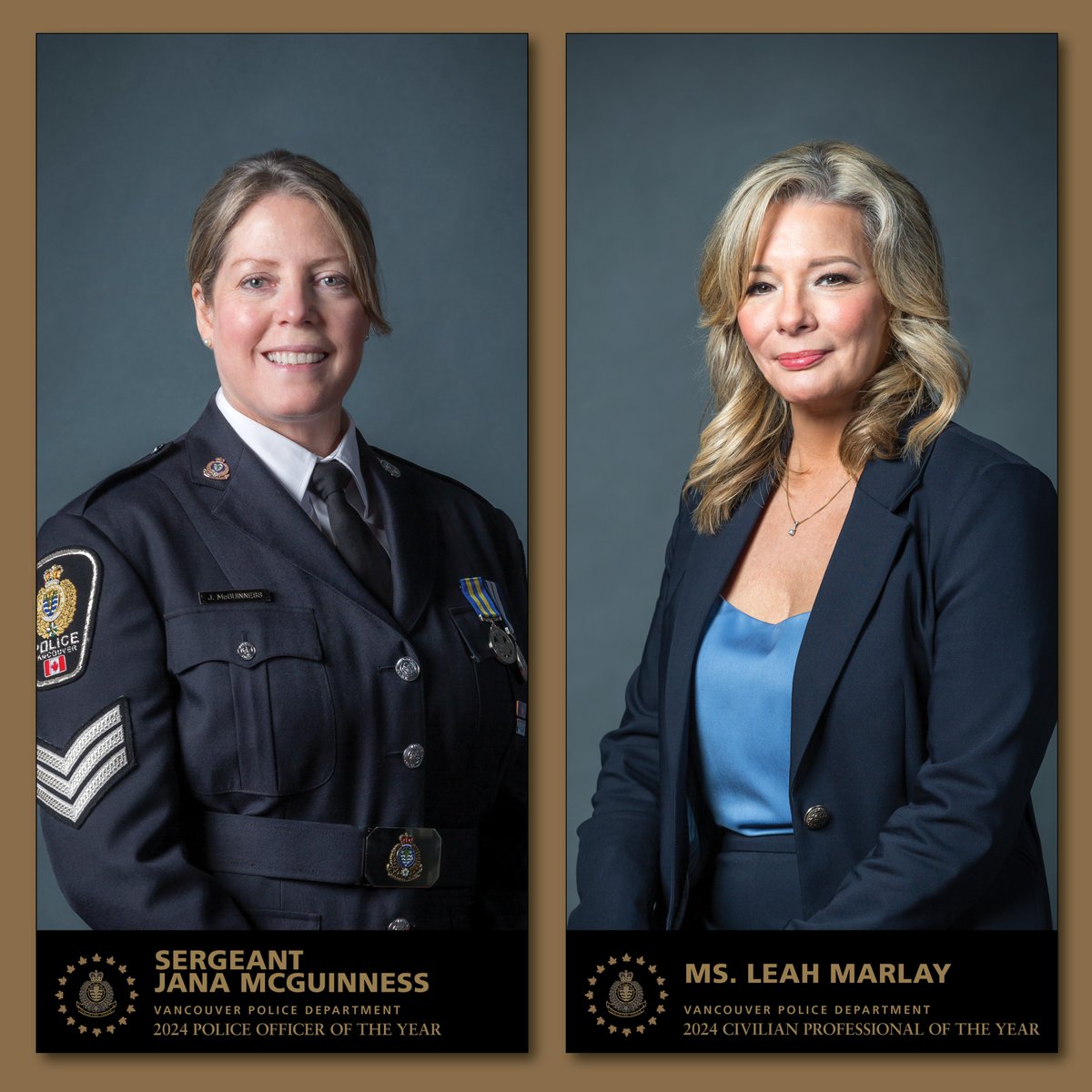Huge congratulations to our 2024 #VPD 'Police Officer of the Year' - Patrol Sgt. Jana McGuinness & our 'Civilian Professional of the Year' - Ms. Leah Marlay (Block Watch) for your #OutstandingService to the community & @VancouverPD! #VancouversFinest