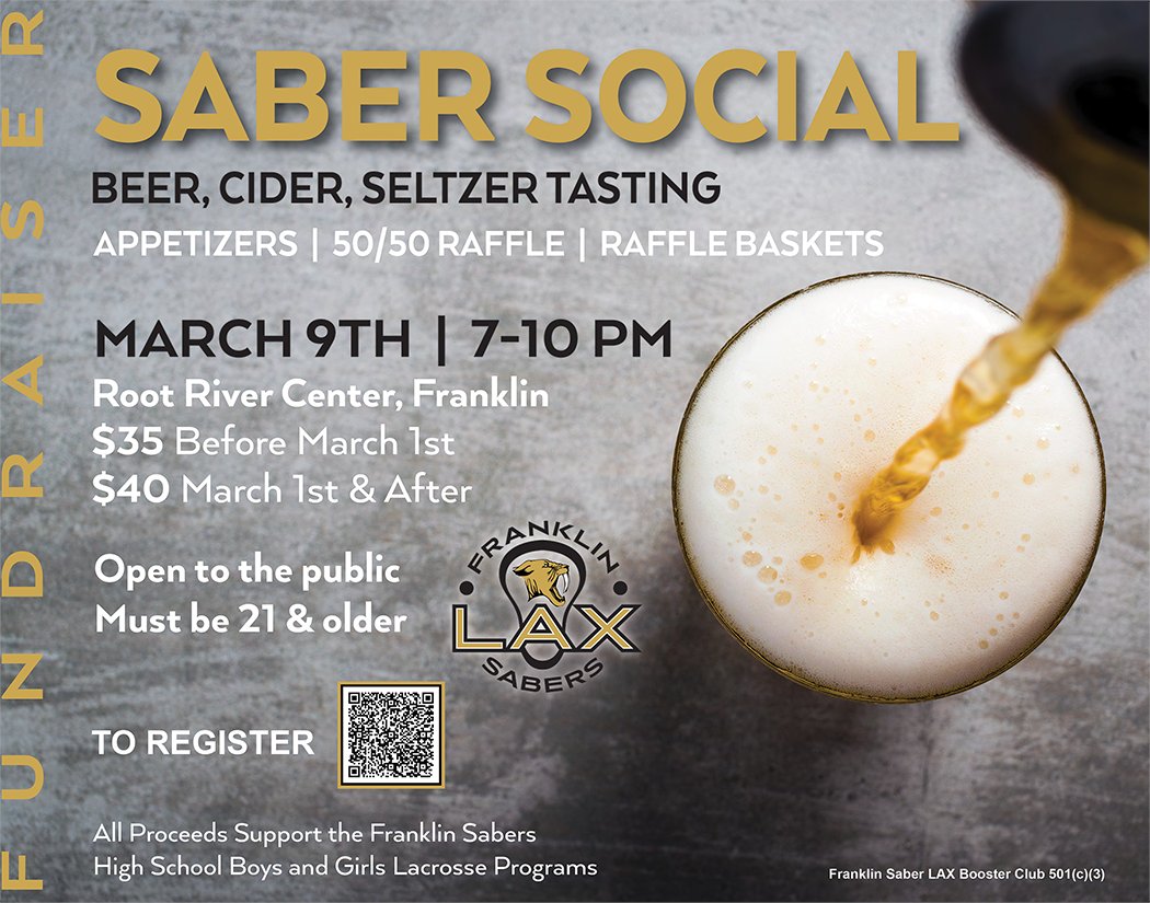 We are so excited to launch ticket sales for our First Annual Saber Social scheduled for March 9th at Root River Center. Please share this information with family &amp; friends so that the fundraiser can be a success. Tickets will go on sale tomorrow!