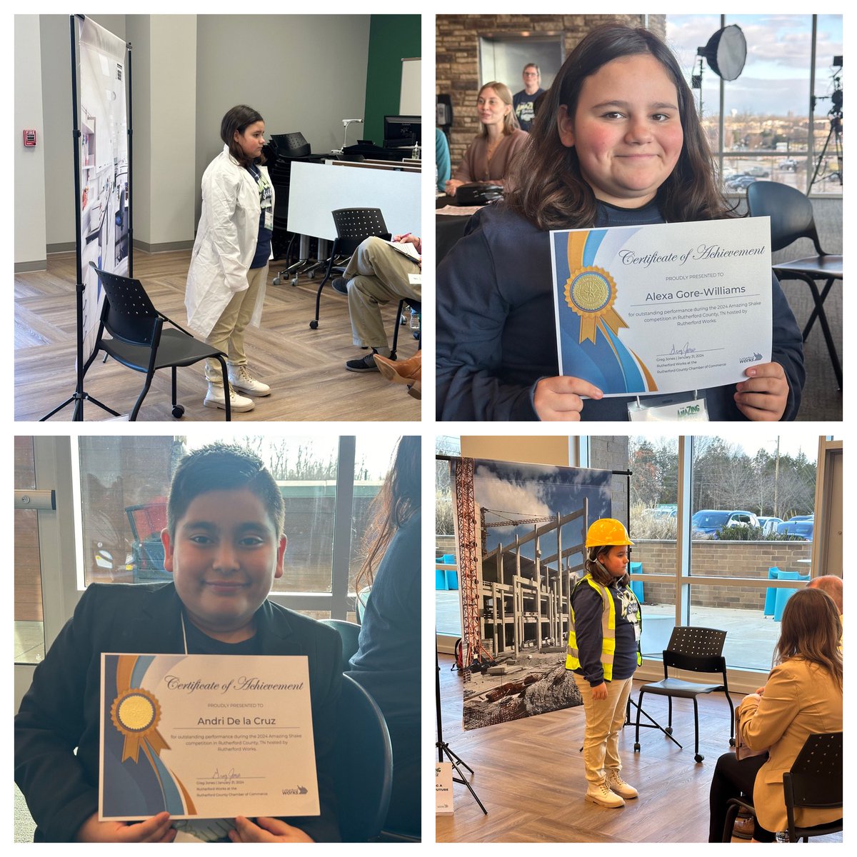 KittrellSchool's tweet photo. Round 1 of the Amazing Shake is done! Andri and Alexa both did a fantastic job!! They got a certificate for participating, and Andri is moving on to round 2 tomorrow. He made the top 16!!! You both made KES proud! https://t.co/iwHpC4P7Qr