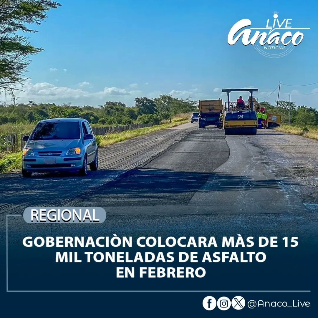 anaco_live's tweet photo. #REGIONAL | Gobernación Colocara Más de 15 Toneladas de Asfalto en Febrero

Leer más📄: https://t.co/DYBhpf8H2K

#Venezuela #Anzoategui #Anaco #PuertoLaCruz #Lecheria #Barcelona #Guanipa #Guanta #Sotillo #Cantaura #ElTigre #Bolivar #Caracas #AnacoLive #Noticias #31Ene https://t.co/cW2oXdRk6E
