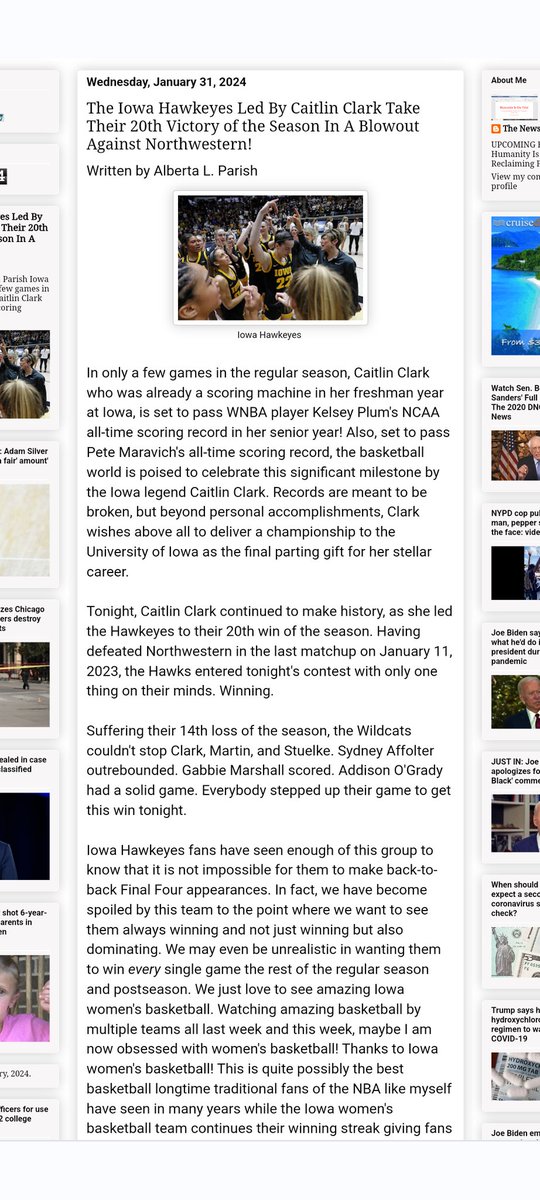 ExClarkGroupie's tweet photo. The Iowa Hawkeyes Led By @CaitlinClark22 Take Their 20th Victory of the Season In A Blowout Against Northwestern!
👇Written by Alberta L. Parish
https://t.co/znWQEDMJsR
#CaitlinClark22 #Mamba #Iowa #NCAA #scoringrecord #PeteMaravich #PistolPete #LSU #Northwestern #IowaHawkeyes https://t.co/AYGgXnDMtG