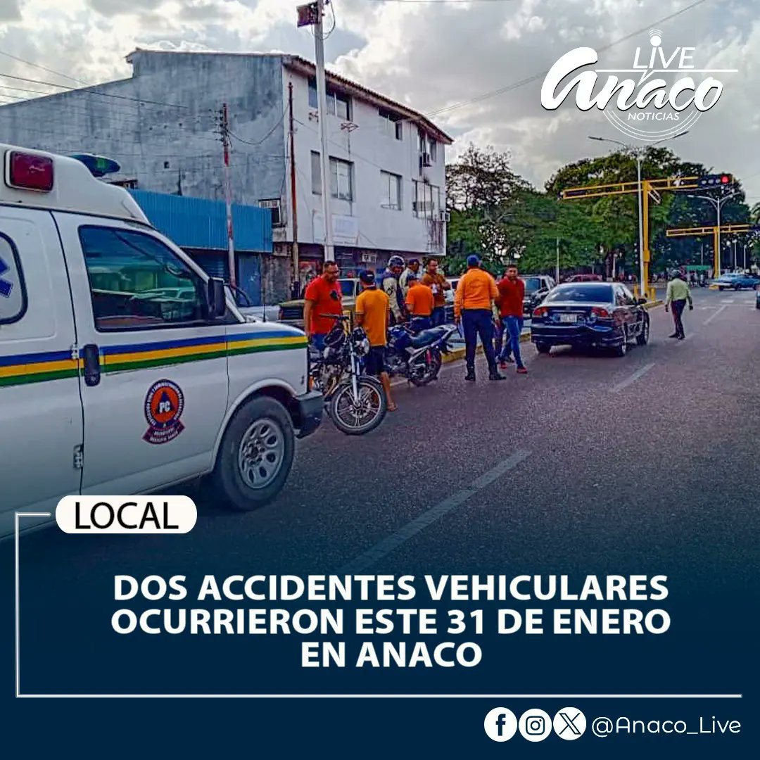 anaco_live's tweet photo. #LOCAL | Dos Accidentes Vehiculares Ocurrieron este 31 de Enero en Anaco

Leer más📄: https://t.co/5GklZIJOrS

#Venezuela #Anzoategui #Anaco #MunicipioAnaco #PuertoLaCruz #Lecheria #Barcelona #Guanipa #Guanta #Sotillo #Cantaura #ElTigre #AnacoLive #Noticias #31Ene https://t.co/jryZ3WSTHY