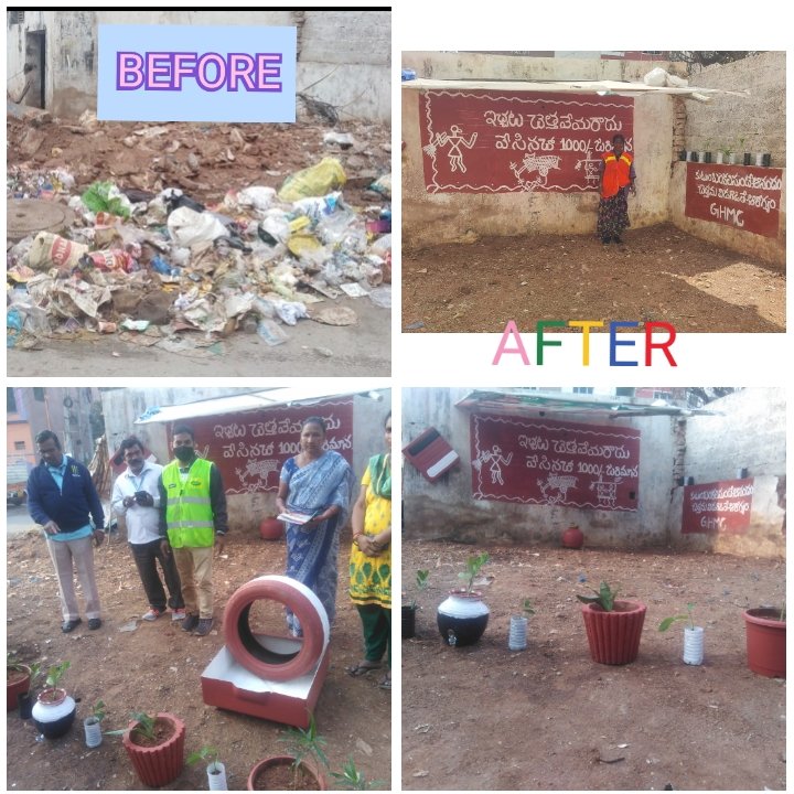 ZC_Kukatpally1's tweet photo. Garbage vulnerable points are public hazards and our team is determined to remove it with citizen cooperation.
Few pics of GVP before &amp; after,Rallies @ few  wards,RPs house 2 house awareness drive

#swachkukatpally 
#SwachhBharat
#swachtawarrior
@CommissionrGHMC
@GadwalvijayaTRS https://t.co/lChGGYn9IJ