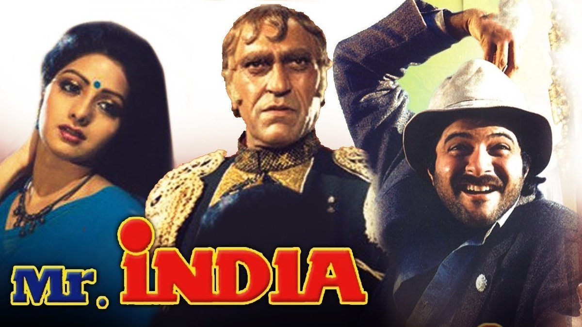 IWTKQuiz's tweet photo. Mr. India directed by @shekharkapur⭐️ing Sridevi, @AnilKapoor, &amp; Amrish Puri, was born when Salim:@Javedakhtarjadu were at the muhurat shot of a @SrBachchan film that used Big B’s recorded voice!

If a voice can cause a Muhurat, then a voice can be an entire film!

A thread🧵 https://t.co/bMjs10AQt9