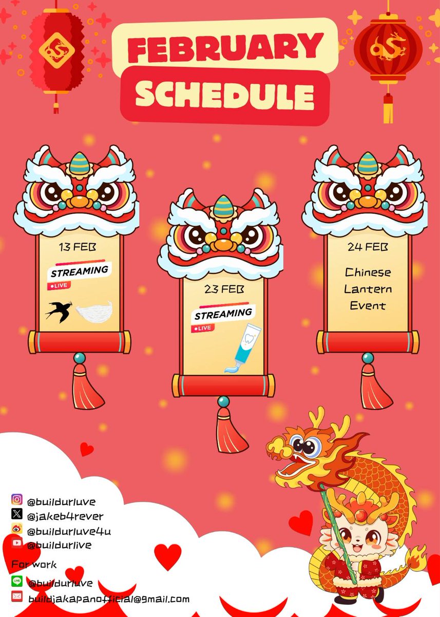 💙 Happy February ชาวบัวศรีคนสวยทุกคนค่ะ 💝🧧
ฝากติดตามและให้กำลังใจน้อนบิวในเดือนกุมภาพันธ์ด้วยนะคะ

#BuildsSchedule
#BuildJakapan #beyourluve
<a href="/JakeB4rever/">BIU.</a>