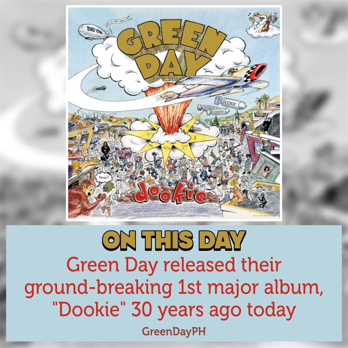 GreenDay_PH's tweet photo. The album that put Green Day on the map; it's Dookie's 30th anniversary today! Let's all celebrate by streaming the album from cover to cover!
Also, what's your most favorite track off the record? Let us know in the comments! https://t.co/M8Fc44RKaB