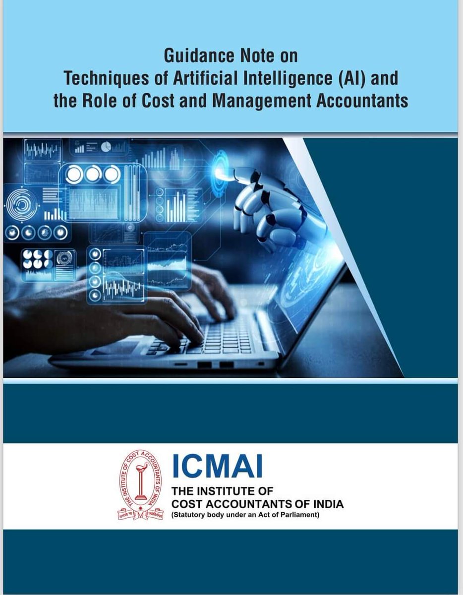 cma_tvm_chapter's tweet photo. "Guidance Note on Techniques of Artificial Intelligence (AI) & the Role of Cost and Management Accountants" published by @ICMAICMA
Link: https://t.co/FvOKBiny0V
@narendramodi @nsitharaman @AmitShah @rajnathsingh @Rajeev_GoI @FinMinIndia @MCA21India
#cma #icmai #AI #guidancenote https://t.co/i2tP55EspN