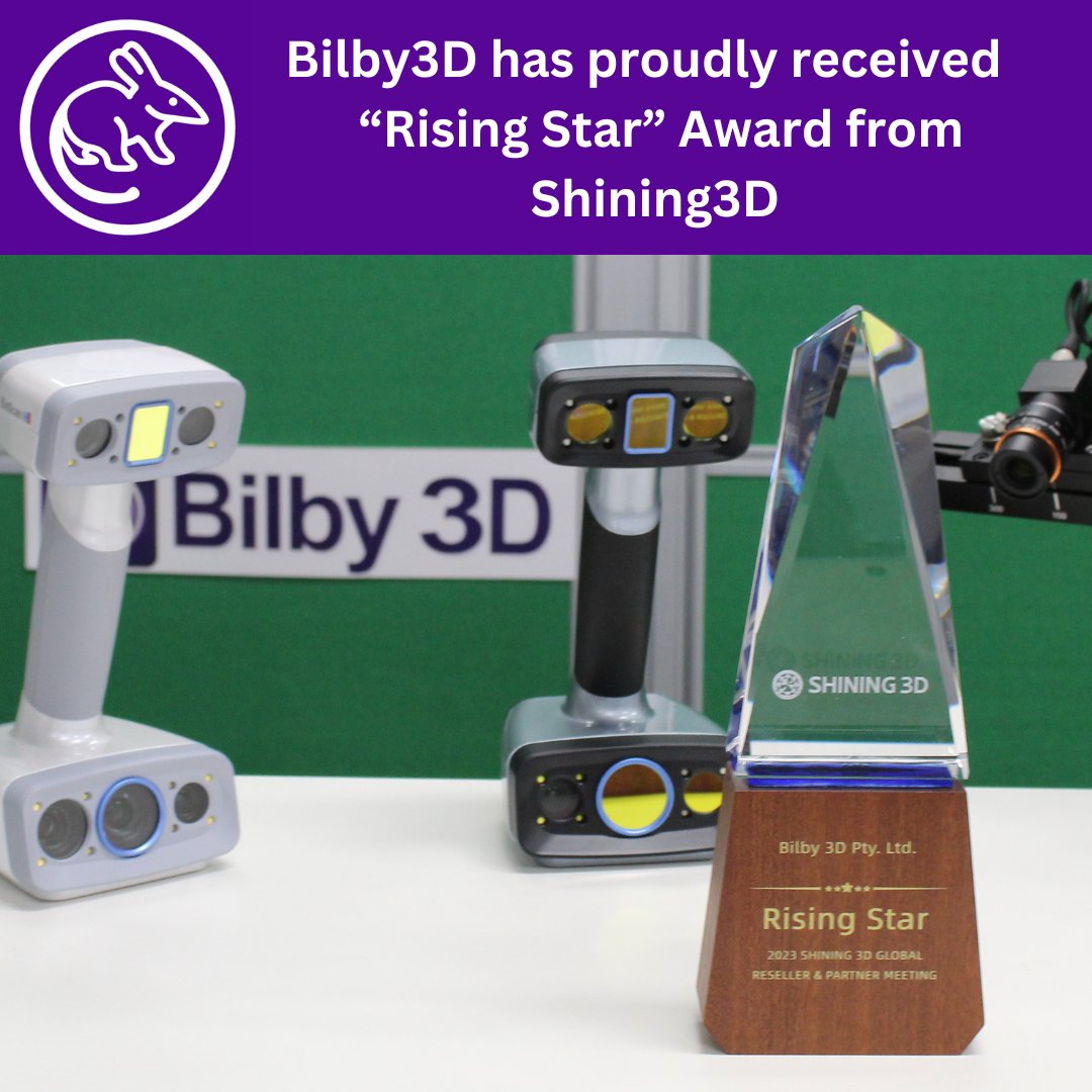 We're thrilled to announce that Bilby3D has been awarded the 'Rising Star' Award from @Shining3D! We greatly appreciate this and are excited to continue helping businesses push the boundaries in the world of 3D innovation. #Bilby3D #3DInnovation #3DScanning #TechAward