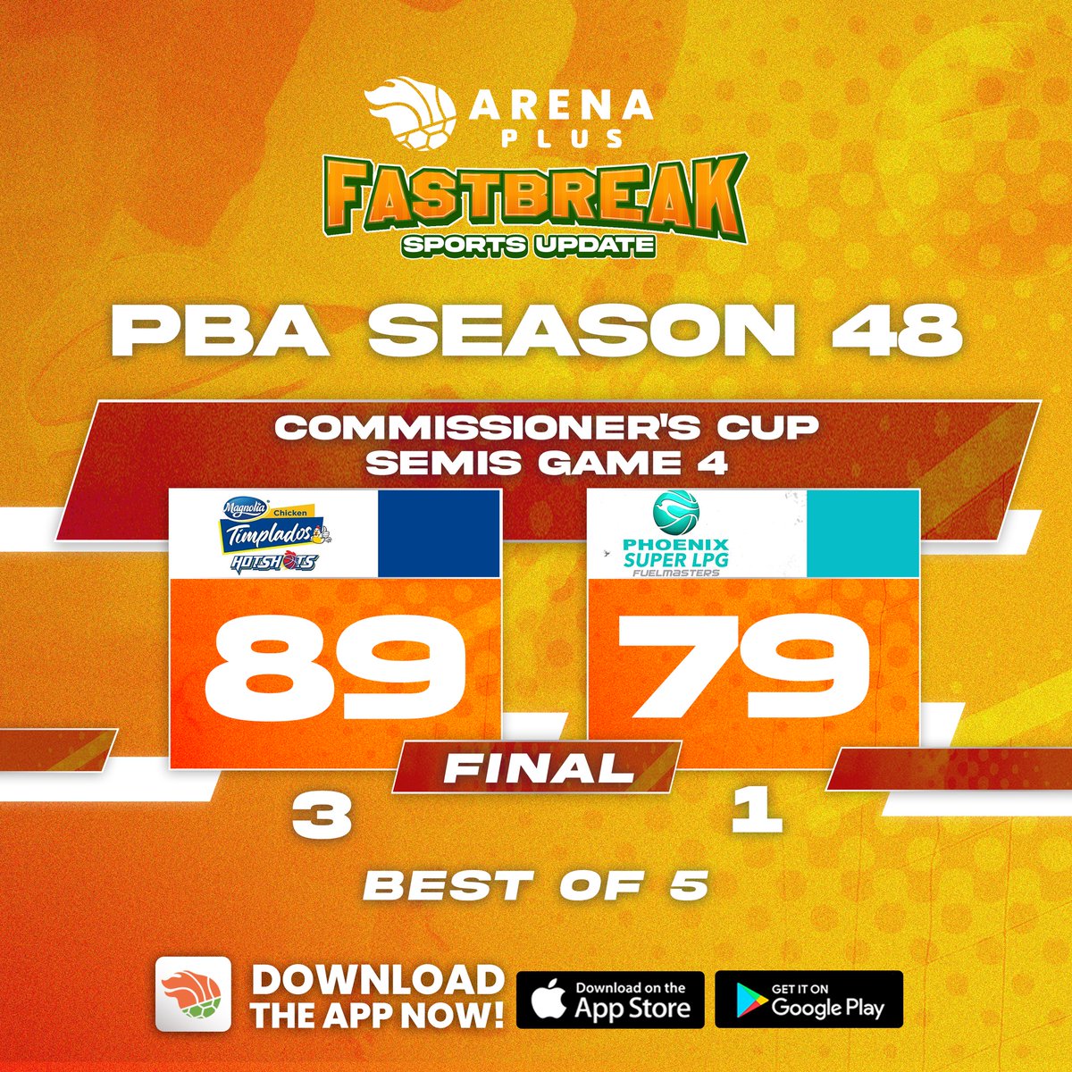 #SaTrue Haharapin ng Hotshots ang SMB sa best-of-7 FINAL series. They eliminate Fuelmasters, 89-79 sa laban ng #PBASemis Game4. #PBASeason48  #ArenaPlusPH #AstigSaSports #KasamaKaSaPanalo #PBAAngatAngLaban

For more PBA contents, check out arenaplus.net/?palcode=10148…