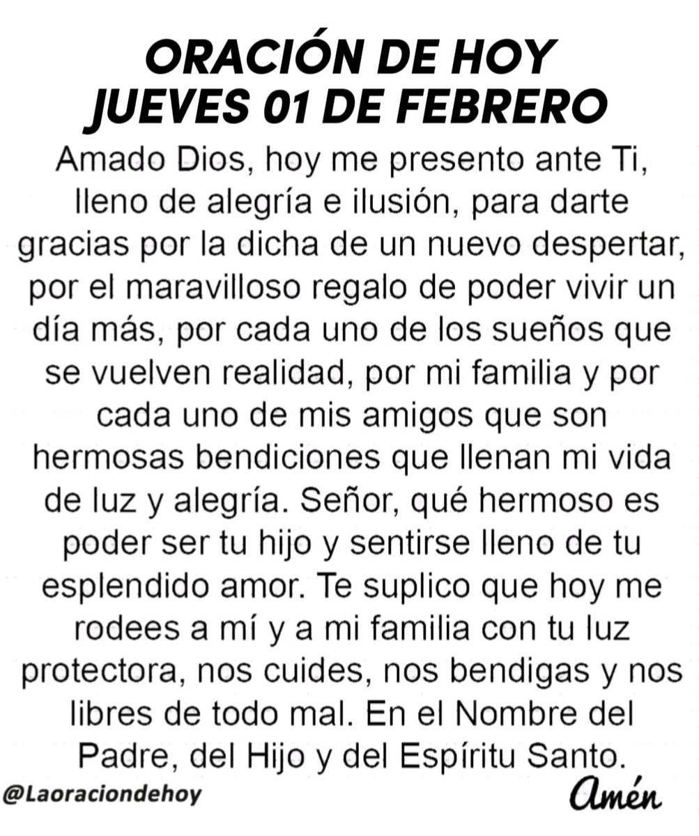 laoraciondehoy's tweet photo. Oración diaria para hoy jueves 1 de febrero de 2024. https://t.co/ifpvXV3SLJ