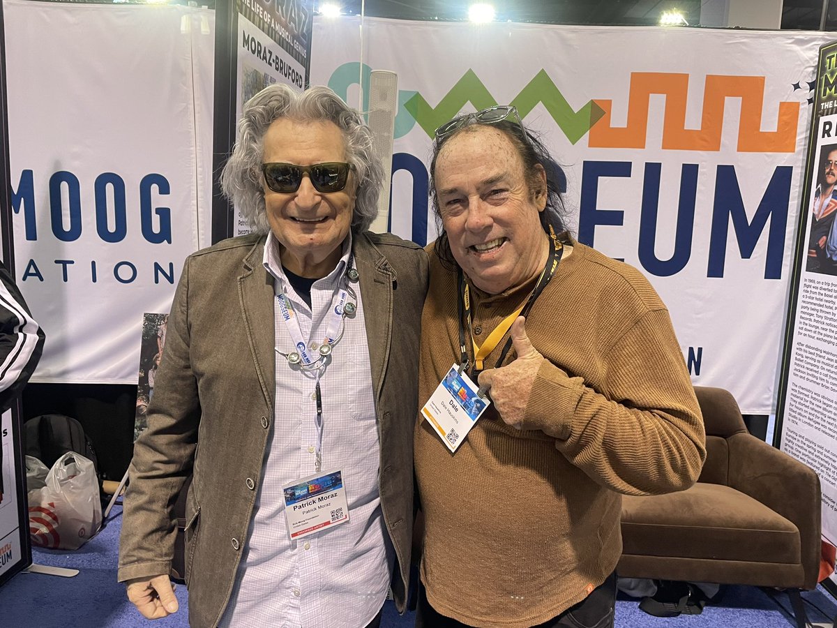 dalehauskins's tweet photo. I was bless to be the Los Angeles #guitarist in #Swiss #progrock band #FlameDream on #VertigoRecords recording at Patrick Moraz’s Aquarius Studios Geneva. 
Almost 40 years later, I’m stoked reminiscing with #PatrickMoraz at #NAMM2024 @MoogFoundation. Patrick still beams kindness. https://t.co/Cufs8SOuTo