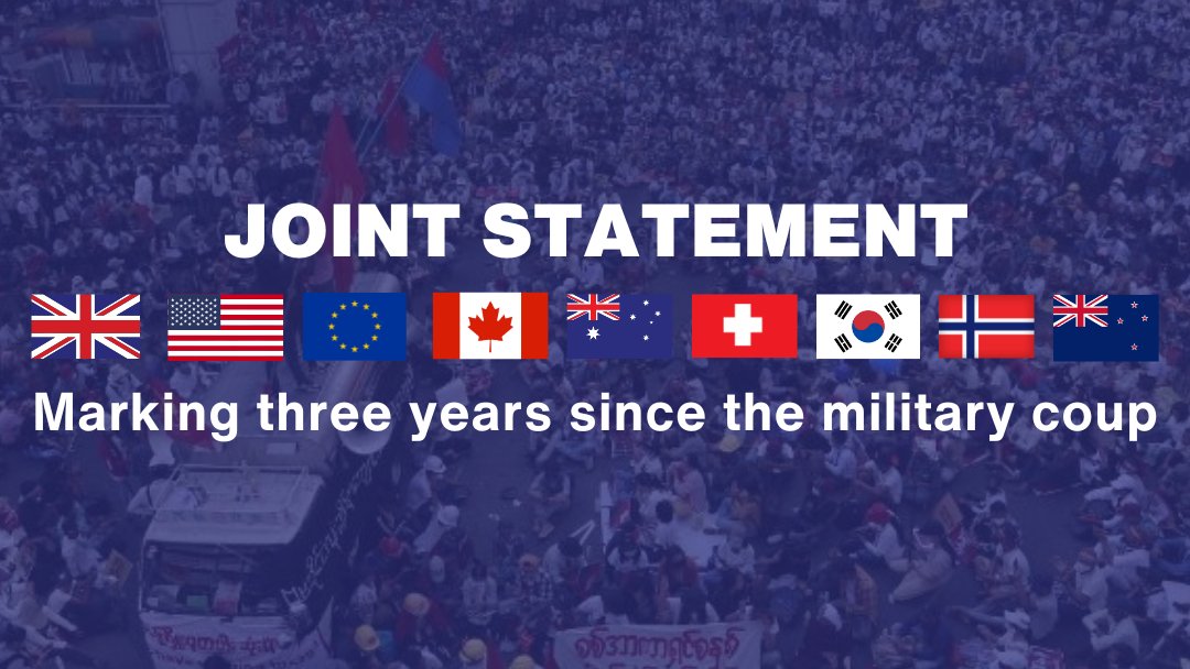 Joint Statement Marking Three Years Since the Military Coup in Myanmar tinyurl.com/2024021Jstatem…