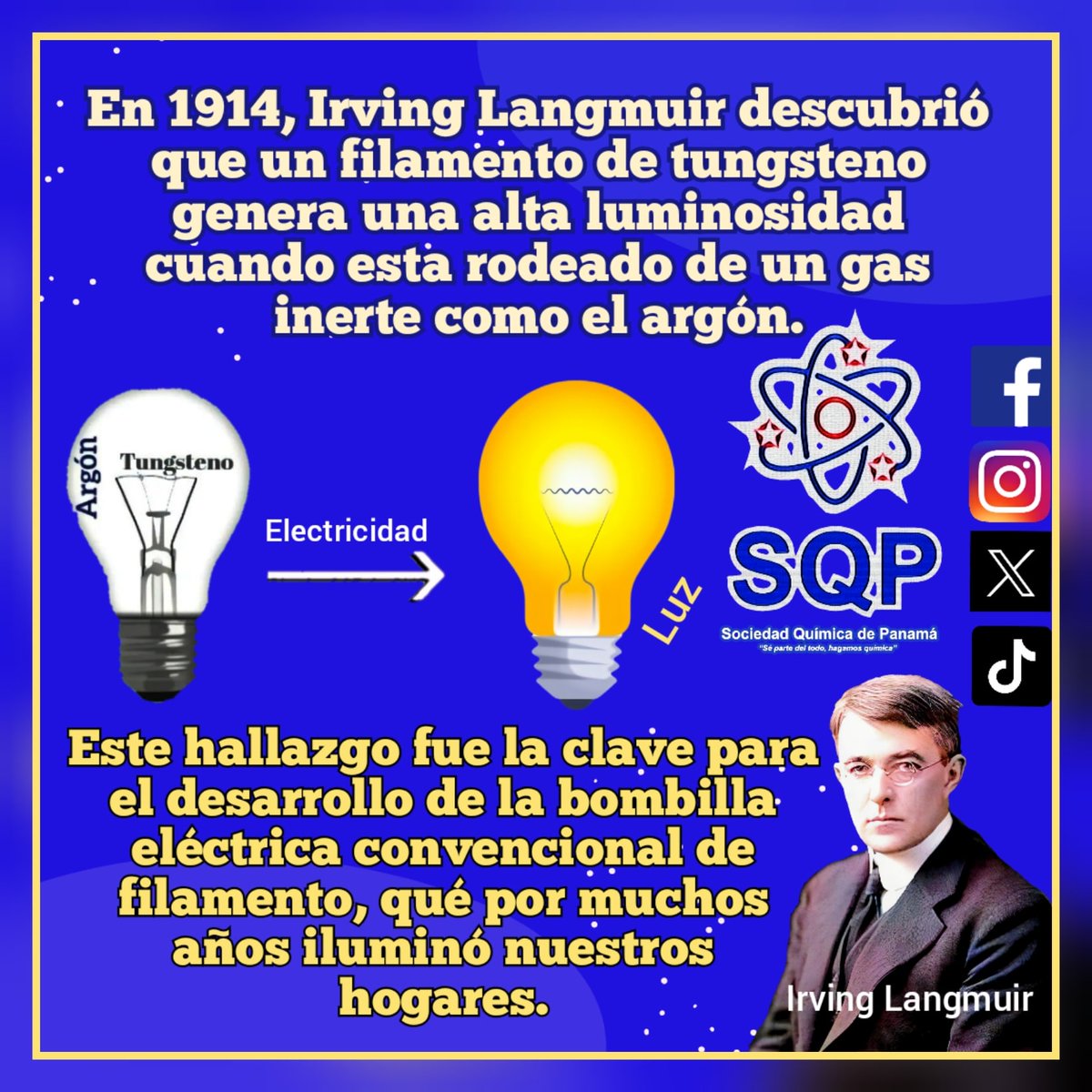 Sociedad Química de Panamá (@soquipa_507) on Twitter photo Un día como hoy pero de 1881 nace Irving Langmuir, un destacado científico conocido por su trabajo en distintos campos de la química. En 1932, fue galardonado con el Premio Nobel de Química por sus investigaciones sobre la química de superficies.
<a href="/CienciaPTY/">Ciencia En Panamá #CienciaEnPanamá</a>
<a href="/senacyt/">Senacyt Panamá</a>
<a href="/indicasat/">INDICASAT-AIP</a> Un día como hoy pero de 1881 nace Irving Langmuir, un destacado científico conocido por su trabajo en distintos campos de la química. En 1932, fue galardonado con el Premio Nobel de Química por sus investigaciones sobre la química de superficies.
<a href="/CienciaPTY/">Ciencia En Panamá #CienciaEnPanamá</a>
<a href="/senacyt/">Senacyt Panamá</a>
<a href="/indicasat/">INDICASAT-AIP</a>