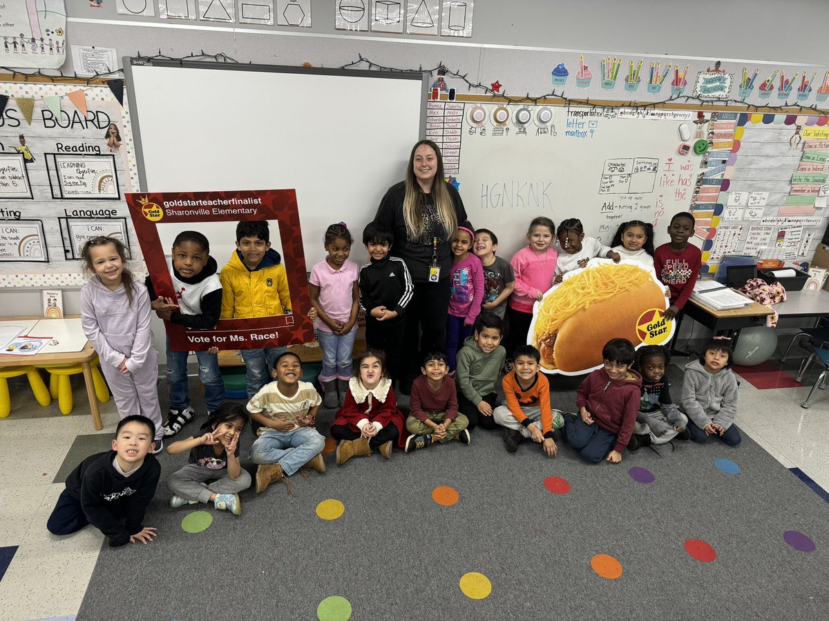 Ana_Race4's tweet photo. Today I was chosen as a Top 10 finalist for the @goldstarchili Teacher Award! I am so grateful to all my coworkers and parents who nominated me. My students kept asking when they were getting cheese coneys, so it’s time to win them some! Text “Race” to 24454 to vote #SHElem #AAGV https://t.co/nHn8eemwee