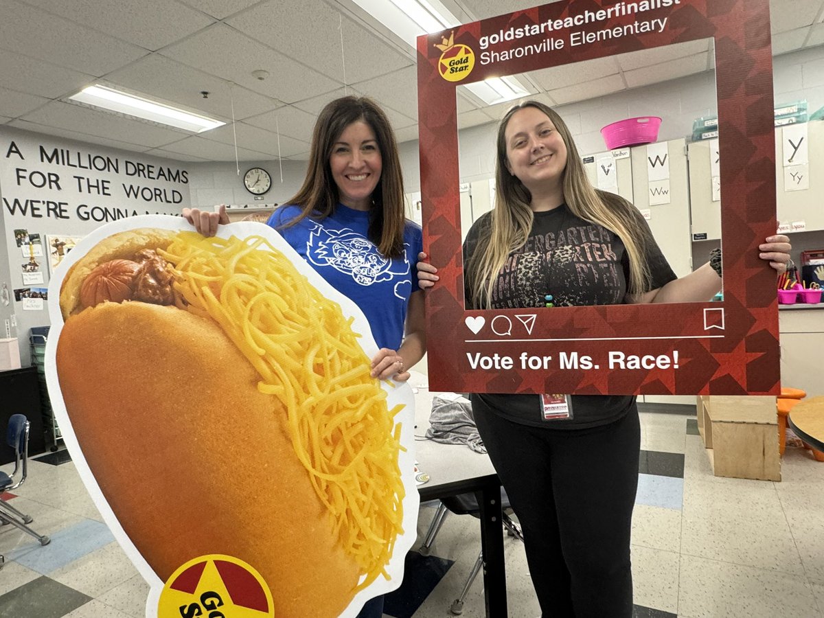 Ana_Race4's tweet photo. Today I was chosen as a Top 10 finalist for the @goldstarchili Teacher Award! I am so grateful to all my coworkers and parents who nominated me. My students kept asking when they were getting cheese coneys, so it’s time to win them some! Text “Race” to 24454 to vote #SHElem #AAGV https://t.co/nHn8eemwee