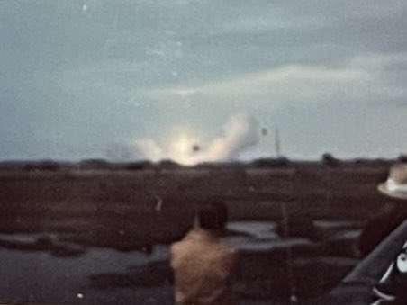 MarkDavis's tweet photo. 53 years ago today: one of my series of crappy Polaroids as I fired off repeated shots of the launch of #Apollo14. The Saturn V vanished into a low shelf of clouds in about 20 seconds. Mom and Dad made good with pilgrimages to the sunny launches of #Apollo16 and #Skylab3. https://t.co/3Zdy1muOpA