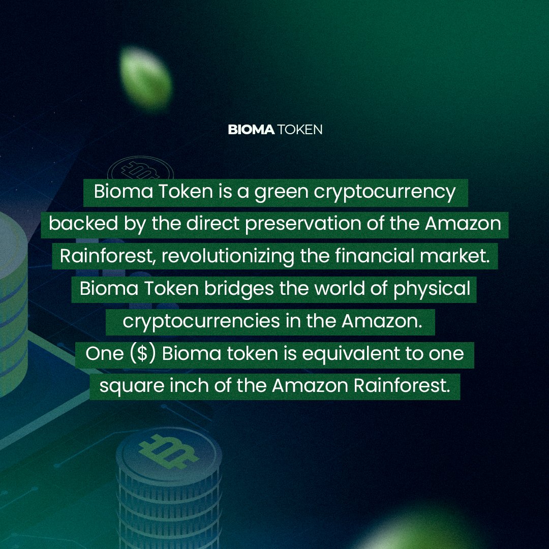 Bioma_eco's tweet photo. #BiomaToken - the currency for Earth's lungs!
Each token represents a square inch of the Amazon Rainforest, merging eco-conservation with digital finance. Join us in a green revolution that grows both your portfolio and the planet!
Learn more ๐ https://t.co/Nxx0cScPIC https://t.co/rL4vBX4KP6