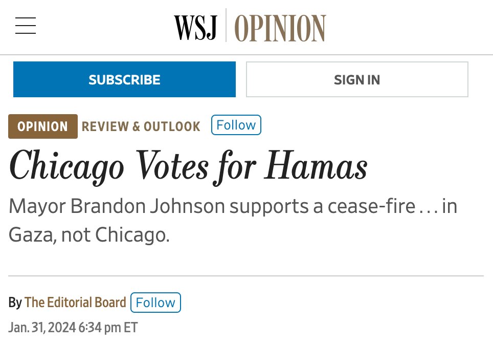 Chicago City Council has just called for a cease fire -- something the large majority of Americans want -- and this is how the Wall Street Journal covers it. Rarely has there ever been a better example of why corporate media is a threat to democracy and to peace.