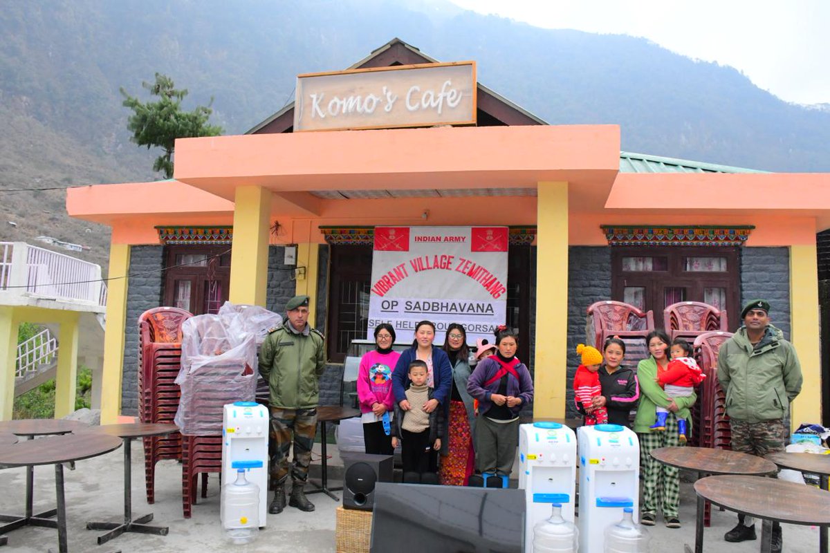 GajrajCorps_IA's tweet photo. #IndianArmy handed over various amenities like furniture, water dispensers, sound system, etc to women's self help group running #Komo's_Cafe and to the #Community_Hall at #VibrantVillage #Zemithang under Op #Sadbhavana.
@adgpi
@easterncomd
@MyGovArunachal https://t.co/ApkRRiwNBP