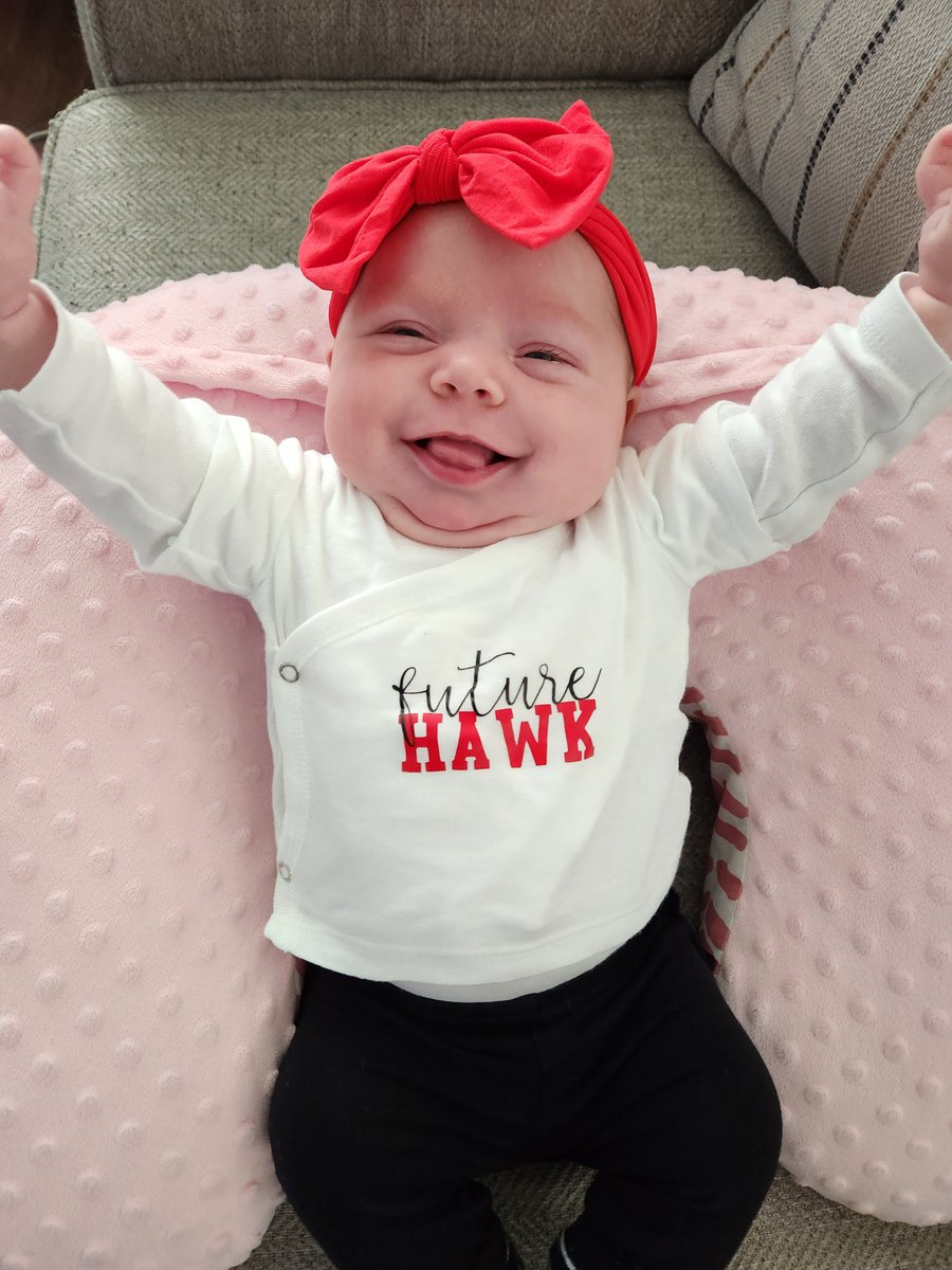 MrsCourtneyWHS's tweet photo. We made it out to cheer on the Heath wrestlers at Districts yesterday. Aiden had a blast and Kylie slept through most of it haha... but she looked cute in her Heath gear!! Go Hawks!! @CoachRCourtney @RHHSHawks @HeathWrestling https://t.co/TfF5qrQoxt