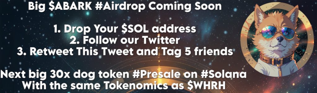 AstrobarkSOL's tweet photo. @WIFANITA_sol Astrobark is better KYC on the way. Missed $jup Airdrop? Next big #Airdrop $ABARK Coming Soon Now is the🕰️To Participate

1. Drop Your $SOL address
3. Follow our Twitter
4. Retweet This Tweet and Tag 5 friends

Next big 30x dog token #Presale on #Solana https://t.co/abcH1AlFnO