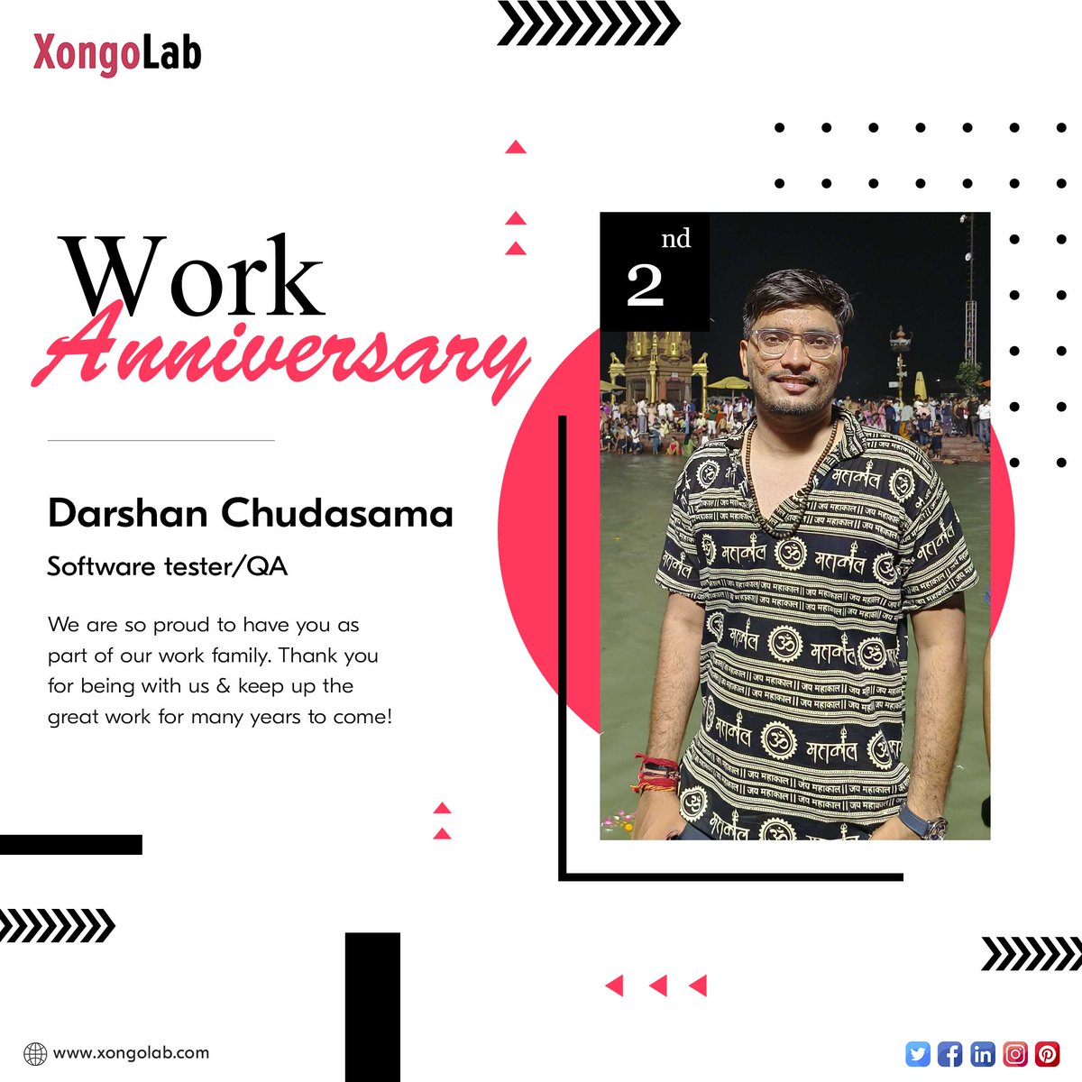 XongoLab's tweet photo. Happy 2nd #workanniversary Darshan.
We #XongoLabians are wishing you many more successful and joyful years. Thank you for being such an integral part of #TeamXongoLab. We wish you all the best for the next ones to come! Keep up the good work!
.
.
#2ndWorkAnniversary #grateful https://t.co/FarYeMs3Oc