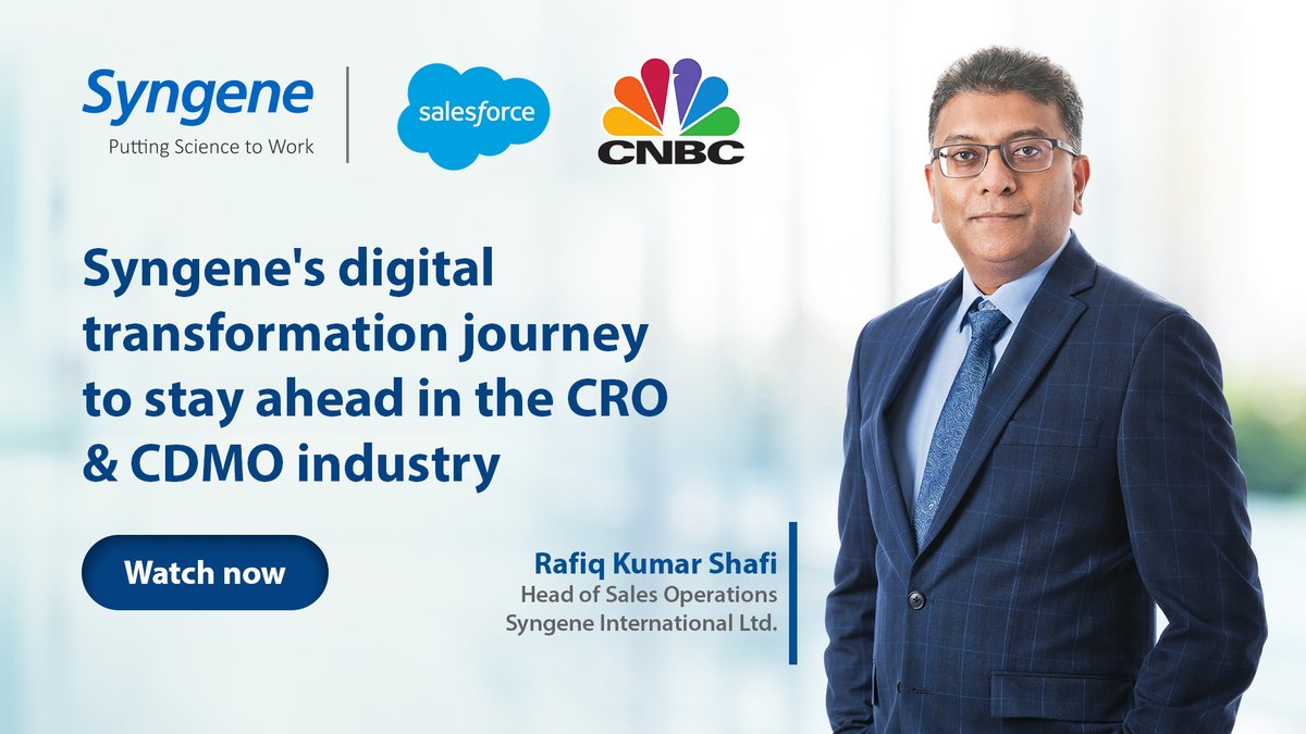 SyngeneIntl's tweet image. See what our Head of #SalesOperations, Rafiq Kumar Shafi, says about how Syngene uses digital technology to stay ahead and transform the CRO &amp;amp; CDMO industry.

Watch his interview covered in the @Salesforce Trailblazer series by @CNBCTV18News 👉 pulse.ly/kpckofbnbh

#CDMO

1/3