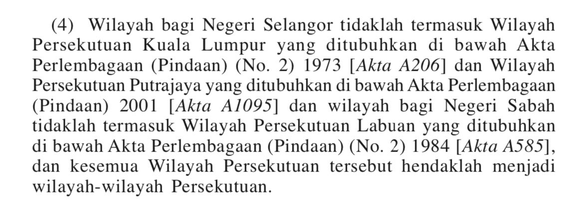 Article 1(4) of the Federal Constitution which defines the Federal Territories of Kuala Lumpur (from an amendment in 1973), Putrajaya (2001) and Labuan (1984).

#FederalTerritoryDay is observed annually on 1 February.