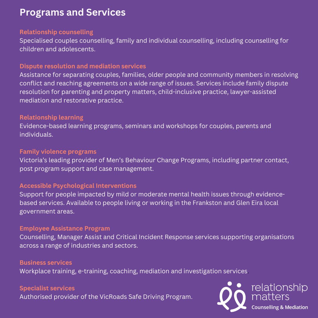 relationshipAU's tweet photo. In 2024, Relationship Matters is excited to offer services that focus on positive connections and well-being.

#relationshipmatters  #positiveconnections  #wellbeingjourney  #supportiveservices  #excitingbeginnings #togetherin2024 https://t.co/Ul5gDESoCs