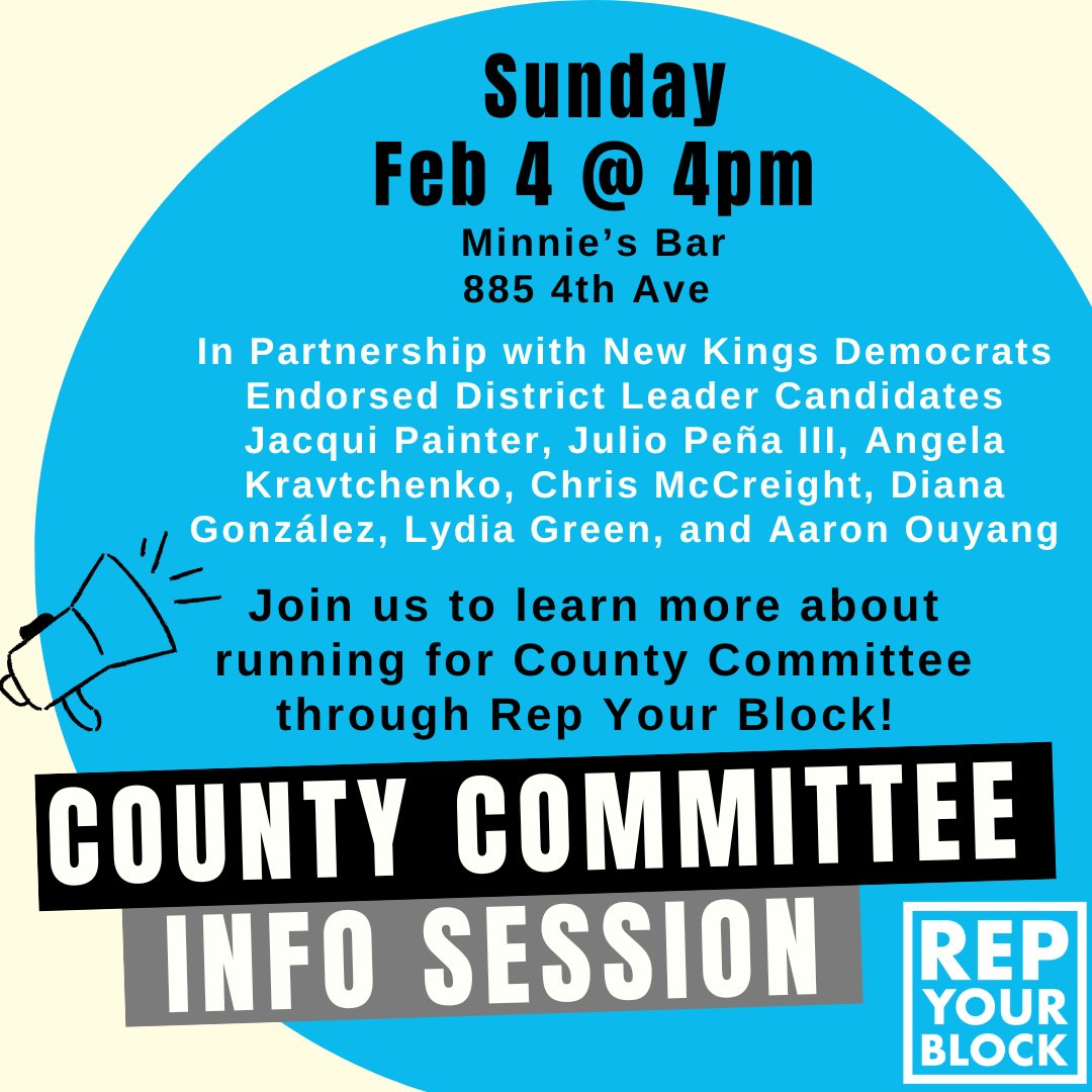 To bring reform home to Brooklyn, District Leaders and County Committee members need to work together!

Join us for an Info Session with <a href="/JacquiPainter/">Jacqui Painter 📢</a>, @Julio_PenaBK, <a href="/kravtchenko4bk/">Angela Kravtchenko</a>, <a href="/chrismccreight/">Chris McCreight</a>, <a href="/zDianaGonzalez/">Diana Gonzalez</a>, <a href="/LydiaGreenBK/">Lydia Green</a>, <a href="/AaronOuyang9/">Aaron Ouyang</a> ➡️ tinyurl.com/RYB2024