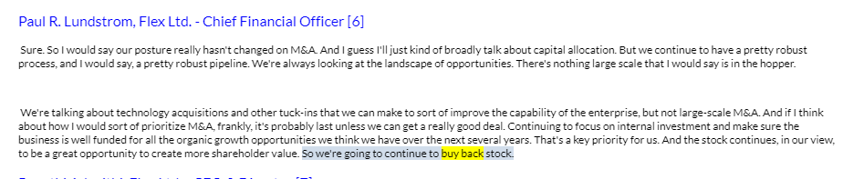 CVCResearch's tweet photo. $FLEX, Buyback Machine

The company bought back $275M last quarter, will do $500M this quarter. 

Market cap here is ~$10.5B so this is a serious clip.

Trading at ~11x adj EPS, these aggressive buybacks continue to be nicely accretive https://t.co/blgkod66mh