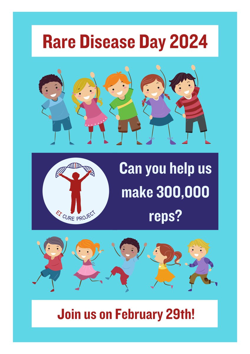 EI_cure_project's tweet image. Do you wanna have some FUN whilst raising awareness at the same time? 🎉

For #RareDiseaseDay2024, help us make 300,000 reps for #EIcureproject 😍😍😍

If you’re part of any kind of community, and want to create a fun event, look no further!

JOIN US for #RepsForRare 🙌