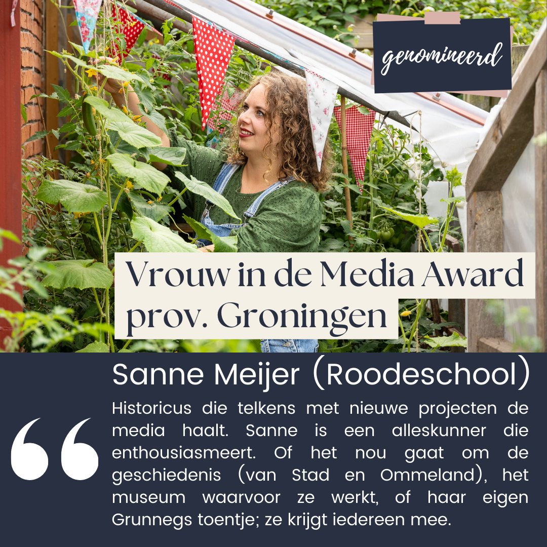 sannemeijeronderweg (@sannemeijerblog) on Twitter photo Wauw… Tot mijn verrassing ben ik opnieuw genomineerd voor de <a href="/VIDMnl/">Vaker in de Media</a> Vrouw in de Media Award prov. Groningen! 🥳 Ik voel me vereerd en dankbaar.
Groninger vraauwlu verdienen het gezien en gehoord te worden. Stemmen kan hier: vidm.nl/vrouw-in-de-me…. 💚
#groningen Wauw… Tot mijn verrassing ben ik opnieuw genomineerd voor de <a href="/VIDMnl/">Vaker in de Media</a> Vrouw in de Media Award prov. Groningen! 🥳 Ik voel me vereerd en dankbaar.
Groninger vraauwlu verdienen het gezien en gehoord te worden. Stemmen kan hier: vidm.nl/vrouw-in-de-me…. 💚
#groningen
