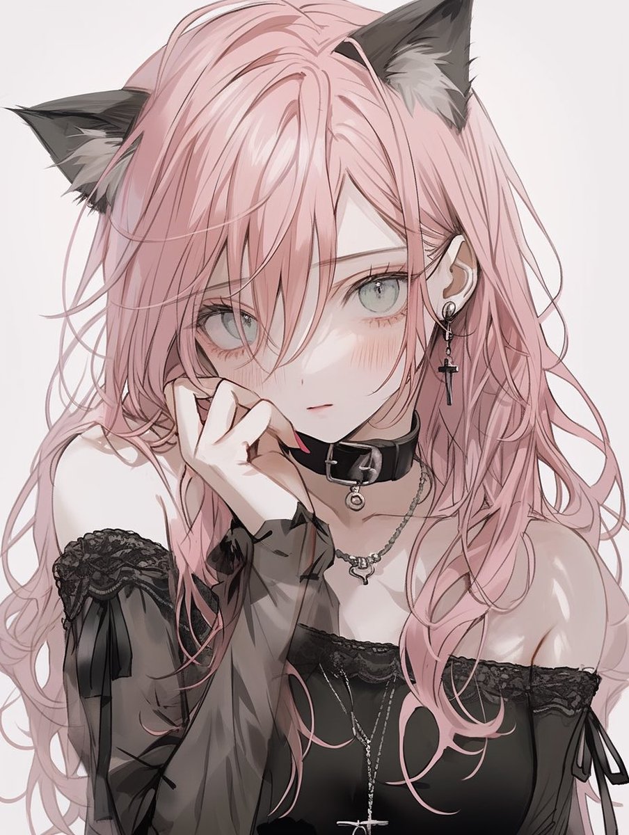猫耳美少女のイラストをAIで作りました🩷🖤🐈‍⬛アイコンやヘッダーに
