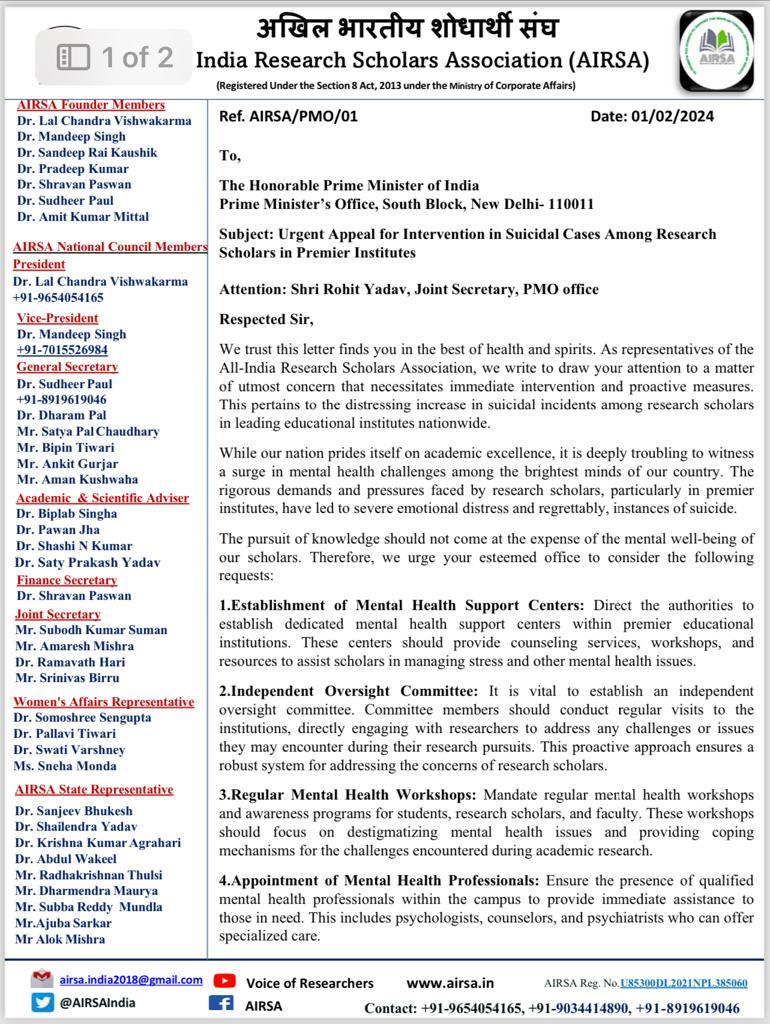 AIRSAIndia's tweet photo. 📢 Urgent appeal to Honorable Prime Minister @narendramodi @PMOIndia: Indian research scholars have repeatedly sought attention from higher authorities but face challenges in their daily routine research life across the premium institutions in India. Sir,Your intervention is crucial @IndianExpress @IndiaDST @HRDG_CSIR @DrNKalaiselvi @rajesh_gokhale @AjaySoodIISc @PrinSciAdvGoI @PrinSciAdvOff @mamidala90 @TimesNow
