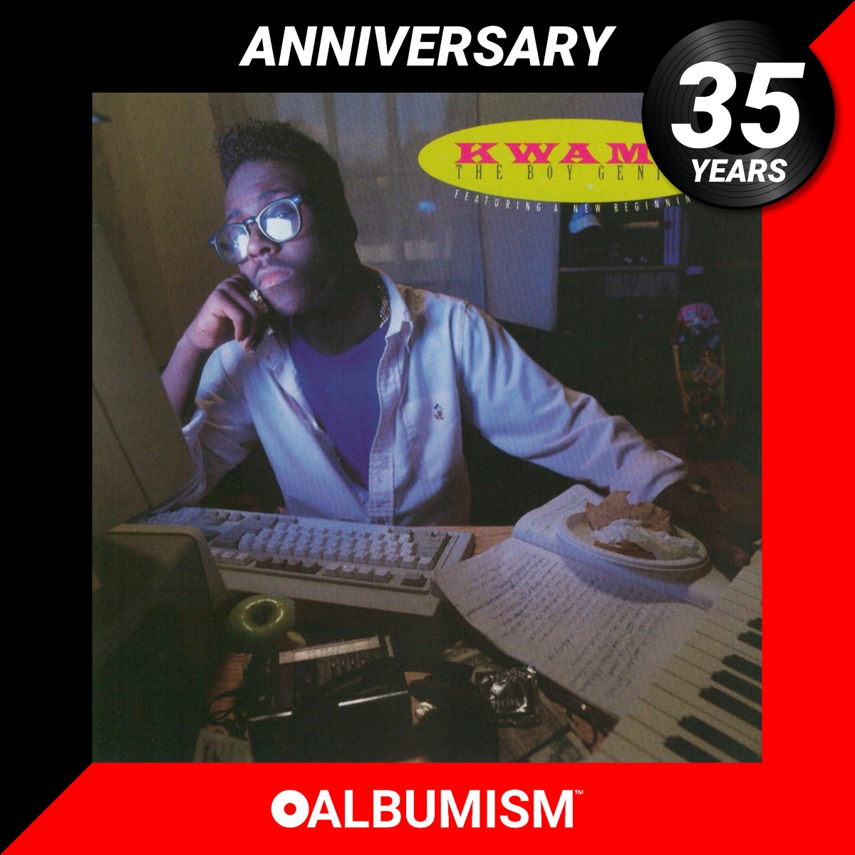 Albumism's tweet image. #Kwamé released his debut album ‘Kwamé the Boy Genius: Featuring a New Beginning’ 35 years ago on January 31, 1989 | Read our anniversary tribute by @j_ducker + listen to the album here: album.ink/KwameBG