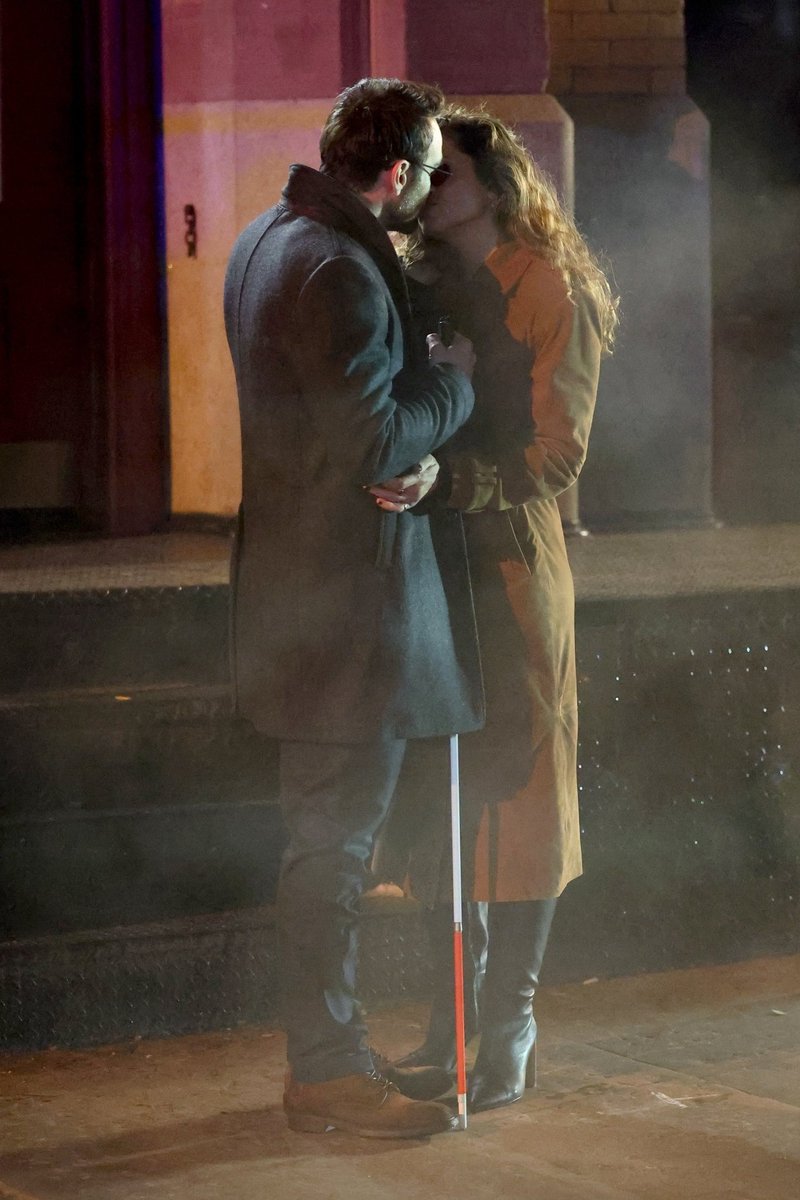 Charlie Cox and Margarita Levieva on set of 'Daredevil: Born Again' in New York City.