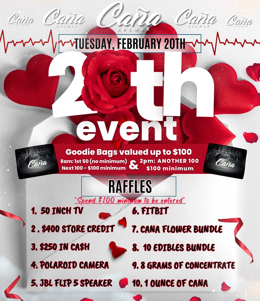 CanaSylmar_'s tweet photo. Cana Sylmarβs 20th Event - Tuesday, February 20th
β° 8:00 AM - 10:00 PM
π13509 Hubbard St. Sylmar, Ca 91342
#The20thEvent #CanaSylmar https://t.co/Emkue9fPVn