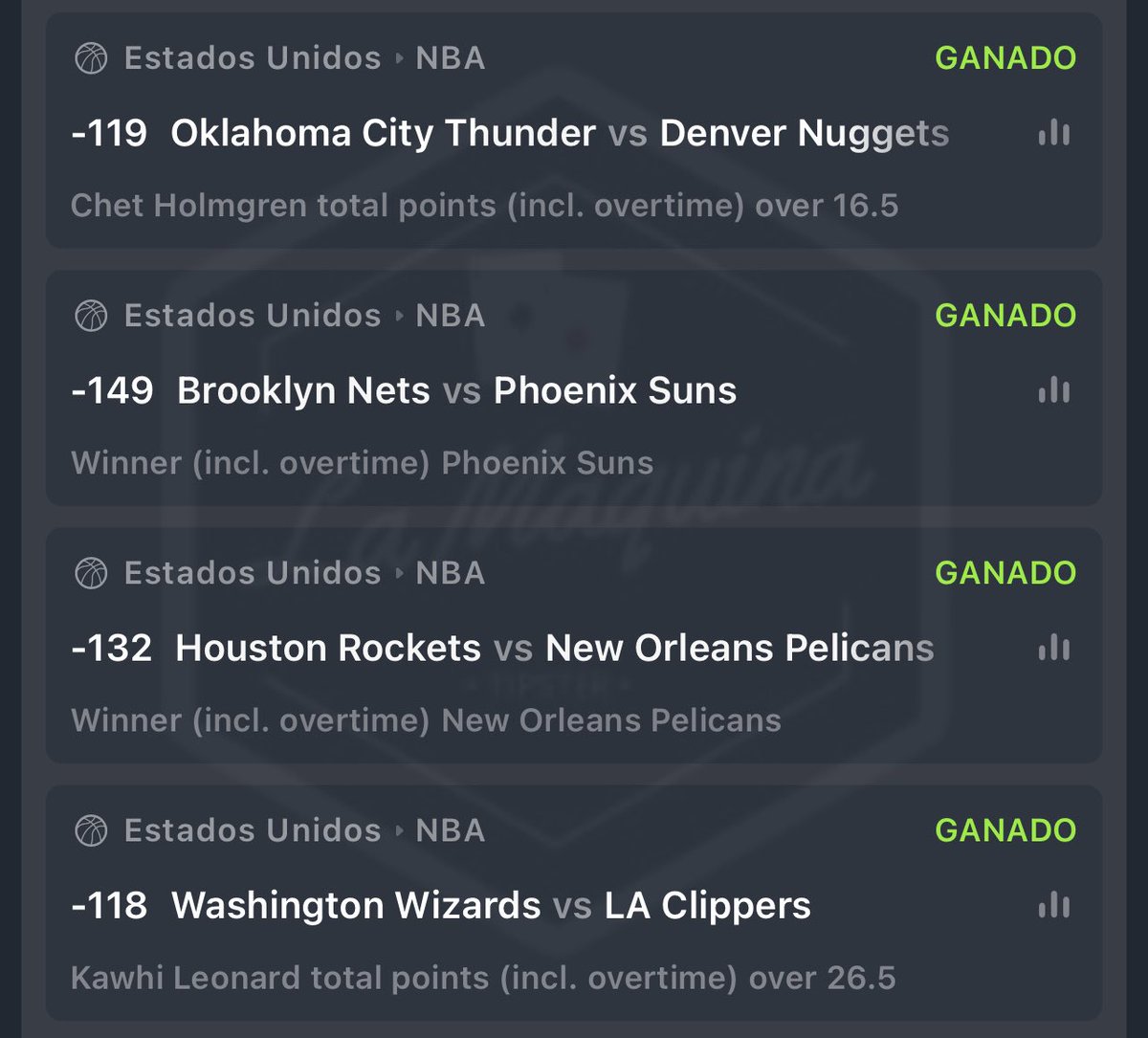 MaquinaTipster's tweet photo. !!DIA PERFECTO!!

Ganamos todos los picks jugados en el grupo VIP!! 4 de 4!! 

->[Chet TP +16.5] ✅ FREEPICK
->[Suns ML] ✅
->[Pelicans ML] ✅
->[Kawhi TP +26.5] ✅ POD

Excelente cierre de mes que tuvimos🔥🔥

 ¿También Quieres ganar? DM

Voy a regalar 1 lugar entre los ❤️ y RT https://t.co/5h1EKufTcH
