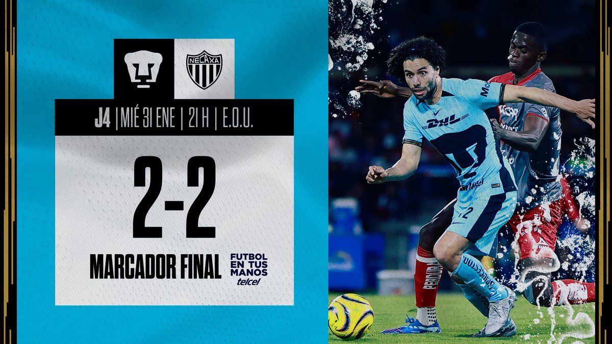 #Jornada4
Marcador final. 

#DePumasSoy #DeCanteraSomos #FutbolEnTusManos @Telcel