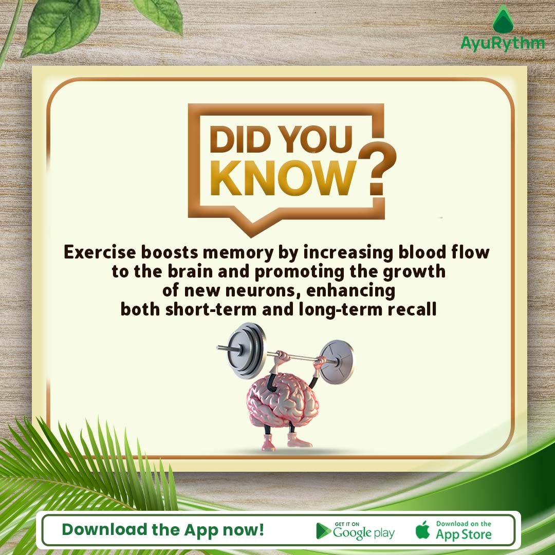 AyuRythm's tweet photo. Power up your mind with every move! Did you know? Regular exercise isn't just for your body; it's a memory-boosting workout for your brain

📲 Install the App Now❗️
Android: https://t.co/q3PmN892QN
IOS: https://t.co/Klg505KBpA

.
.
.
 
#AyuRythm #ExerciseBenefits #BrainHealth https://t.co/KTvP5DAsvE