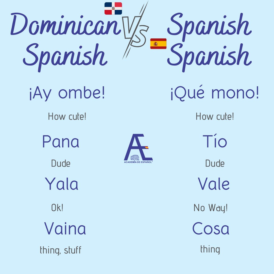 AcademiaEspanol's tweet photo. Dominican Spanish 🇩🇴

#aemumbai #spanishlessons 
#spanishlessonsonline #learnspanish #spanishclasses #onlineclasses #reelitfeelit #reels #spanish #spanishlanguage #vocabulary #spanishreels #spanishmistakes #spanishgrammar #spanishacademy #spanishschool #explore #explorepage https://t.co/oMGkoAajGP