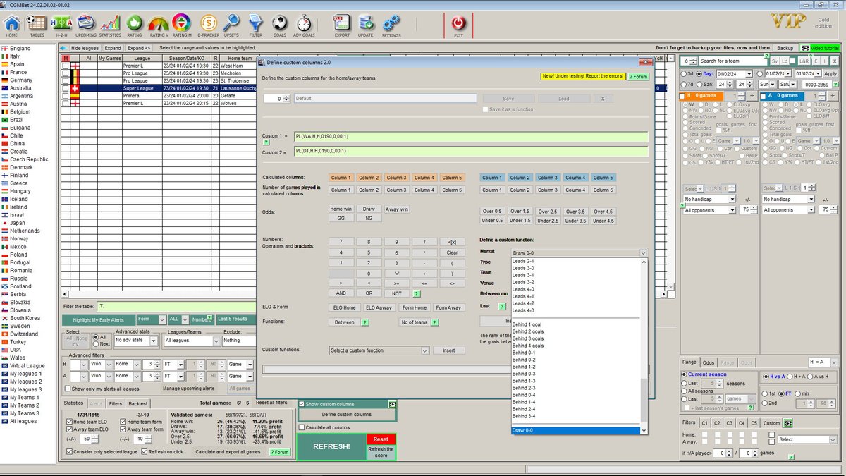 An important new addition in the custom columns area is the correct score and goals' difference markets.

In the following days will be available a new function, which will be a game-changer. 

Thank you for your support!